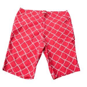 Caribbean Joe Pink & White Rope Knot Print Bermuda Shorts Multiple Pockets